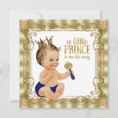 Invitation Baby shower Blue Gold (Devant)