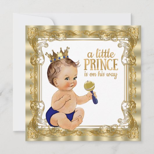 Invitation Baby shower Blue Gold (Devant)