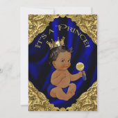 Invitation Baby shower Blue Gold African American Prince (Devant)