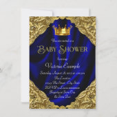 Invitation Baby shower Blue Gold African American Prince (Dos)