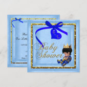 Invitation Baby shower Blue Gold Boy Prince (Devant / Derrière)