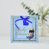 Invitation Baby shower Blue Gold Boy Prince (Debout devant)