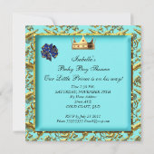 Invitation Baby shower Blue Gold Boy prince de couronne (Dos)