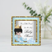 Invitation Baby shower Blue Gold Boy prince de couronne 2 (Debout devant)