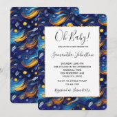 Invitation Baby shower Blue Gold Starry Sky (Devant / Derrière)
