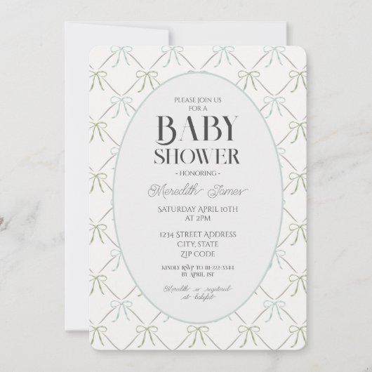 Invitation Baby shower Blue & Green Bows (Devant)