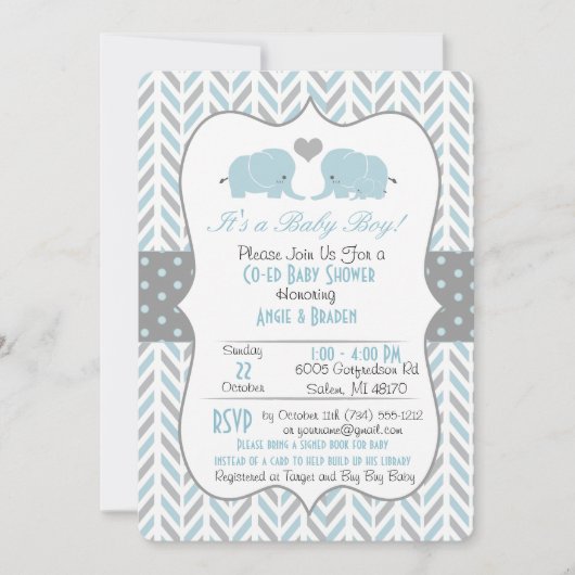 Invitation Baby shower Blue Grey (Devant)