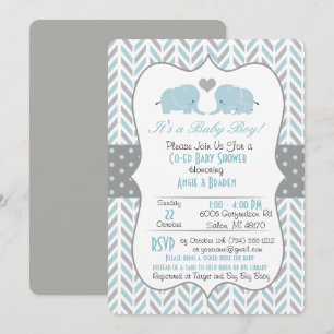 Invitation Baby shower Blue Grey
