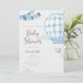 Invitation Baby shower Blue Hot Air (Debout devant)