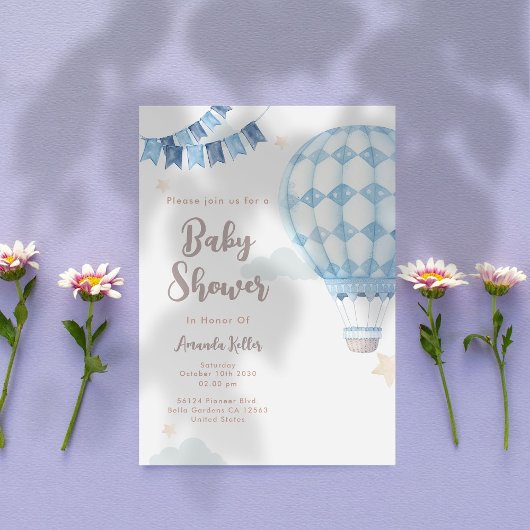 Invitation Baby shower Blue Hot Air