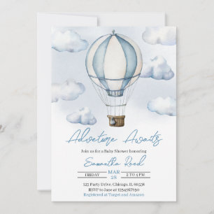 Invitation Baby shower Blue Hot Air Balloon