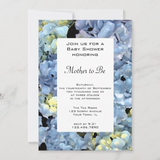 Invitation Baby shower Blue Hydrangea (Devant)