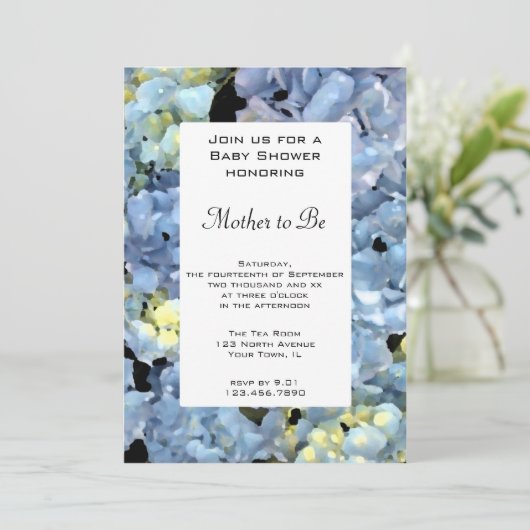 Invitation Baby shower Blue Hydrangea (Debout devant)