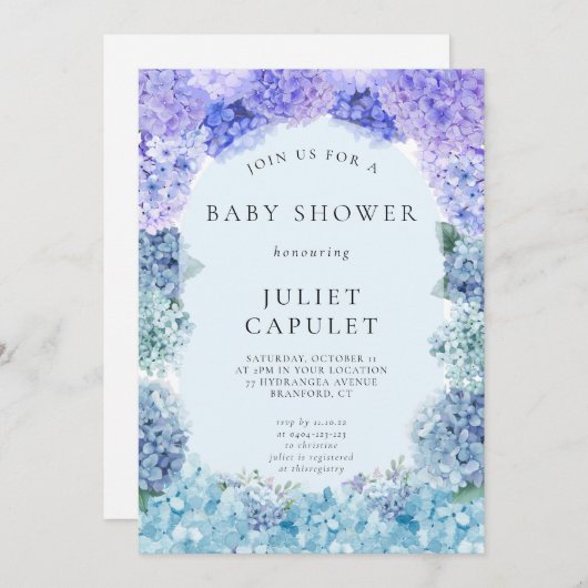 Invitation Baby shower Blue Hydrangea (Devant / Derrière)