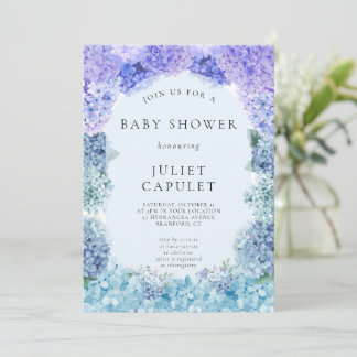 Invitation Baby shower Blue Hydrangea