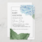 Invitation Baby shower Blue Hydrangea (Devant / Derrière)