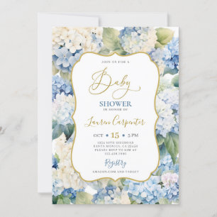 Invitation Baby shower Blue Hydrangea
