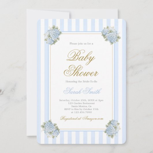 Invitation Baby shower Blue Hydrangea (Devant)