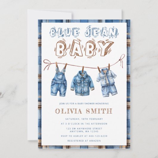 Invitation Baby shower Blue Jean Boy (Devant)