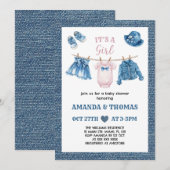 Invitation Baby shower Blue Jean Girl (Devant / Derrière)