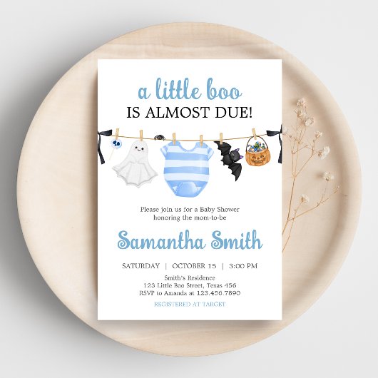 Invitation Baby shower Blue Little Boo