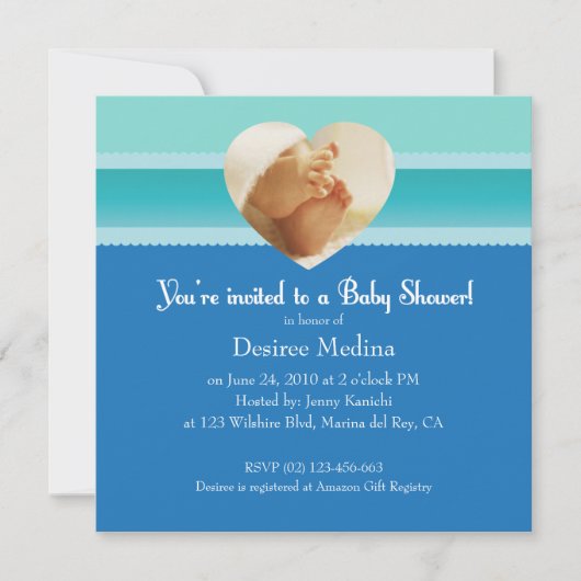 Invitation Baby shower Blue Little Feet pour bébé garçon (Devant)