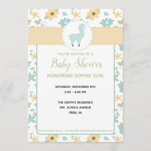 Invitation Baby shower Blue Little Llama personnal
