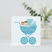 Invitation Baby shower Blue Monkey (Debout devant)