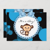 Invitation Baby shower Blue Monkey (Devant / Derrière)