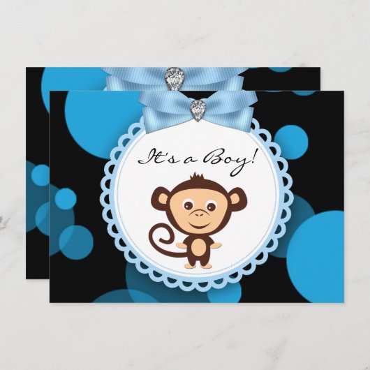 Invitation Baby shower Blue Monkey (Devant / Derrière)