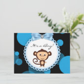 Invitation Baby shower Blue Monkey (Debout devant)