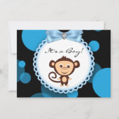 Invitation Baby shower Blue Monkey (Devant)