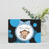 Invitation Baby shower Blue Monkey (Debout devant)