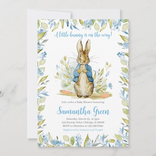 Invitation Baby shower Blue Peter Rabbit (Devant)