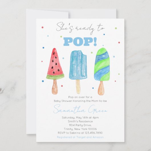 Invitation Baby shower Blue Popsicle (Devant)