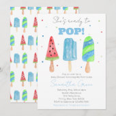 Invitation Baby shower Blue Popsicle (Devant / Derrière)