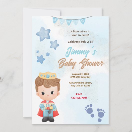 Invitation Baby shower Blue Prince (Devant)