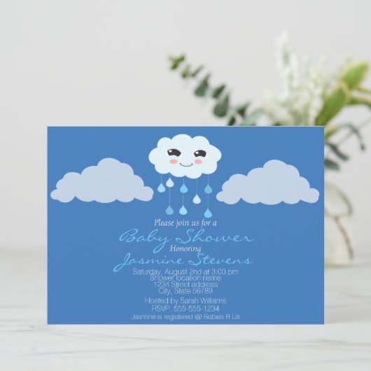 Invitation Baby shower Blue Rain Cloud (Debout devant)