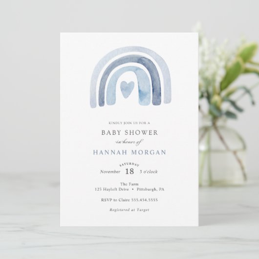 Invitation Baby shower Blue Rainbow (Debout devant)
