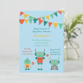 Invitation Baby shower Blue Robot 5x7 (Debout devant)