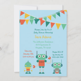 Invitation Baby shower Blue Robot 5x7