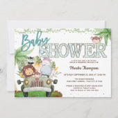 Invitation Baby shower Blue Safari Animaux (Devant)
