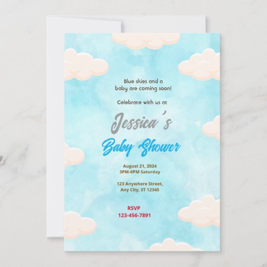 Invitation Baby shower Blue Skies (Devant)