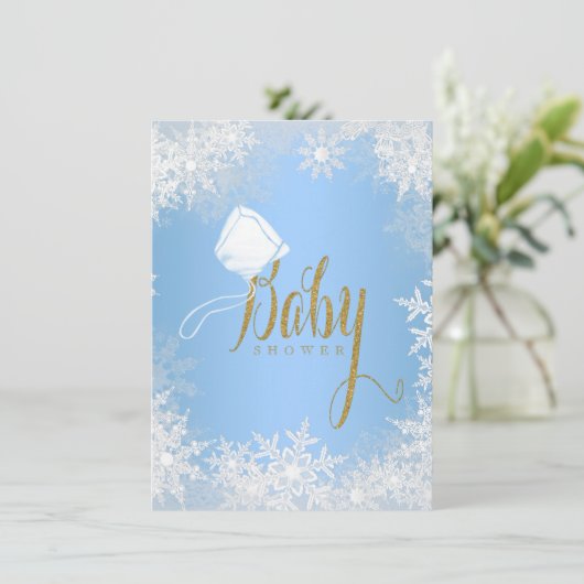 Invitation Baby shower Blue Snowflake (Debout devant)