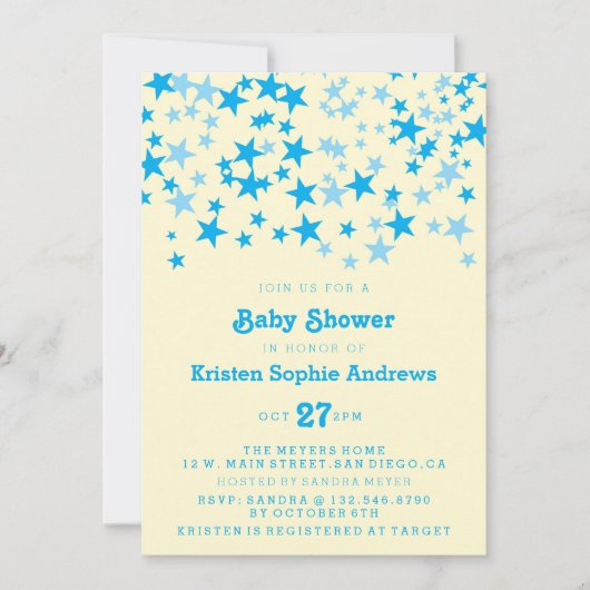 Invitation Baby shower Blue Stars (Devant)