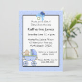Invitation Baby shower Blue Stroller (Debout devant)