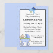 Invitation Baby shower Blue Stroller (Devant / Derrière)