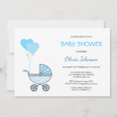 Invitation Baby shower Blue Stroller (Devant)