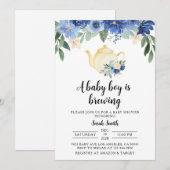 Invitation Baby shower Blue Tea Party (Devant / Derrière)