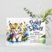 Invitation Baby shower Blue Tiger Cub (Debout devant)
